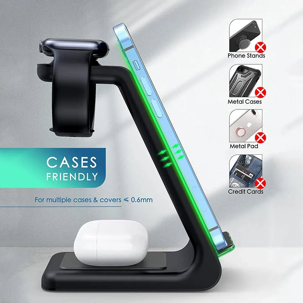Bonola Qi 3 in 1 Wireless Charger Stand for Apple iPhone 12/11/XR/Xs/AirPods Pro/3/iWatch7 6 Phone Fast Wireles Charging Station