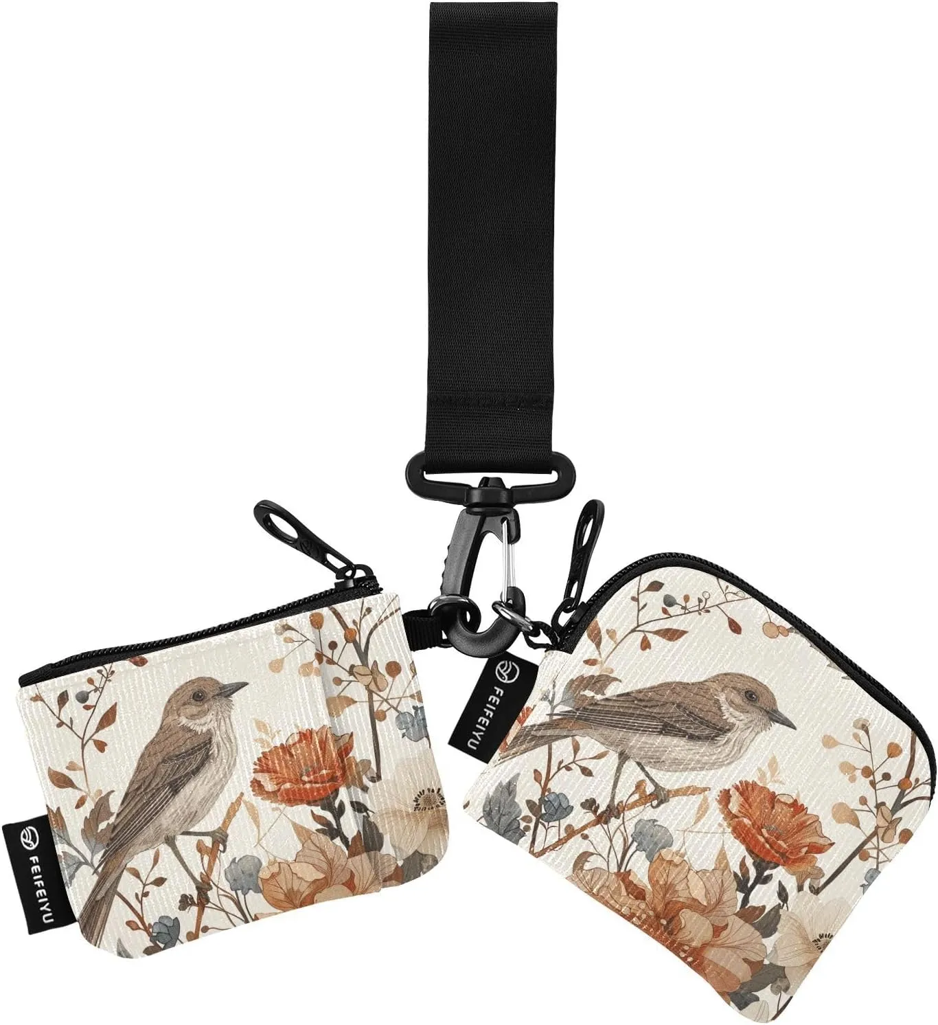 Botanical Minimalist Bird Wristlet Wallets for Women, Mini Coin Purse Portable Keychain Wallets for Women
