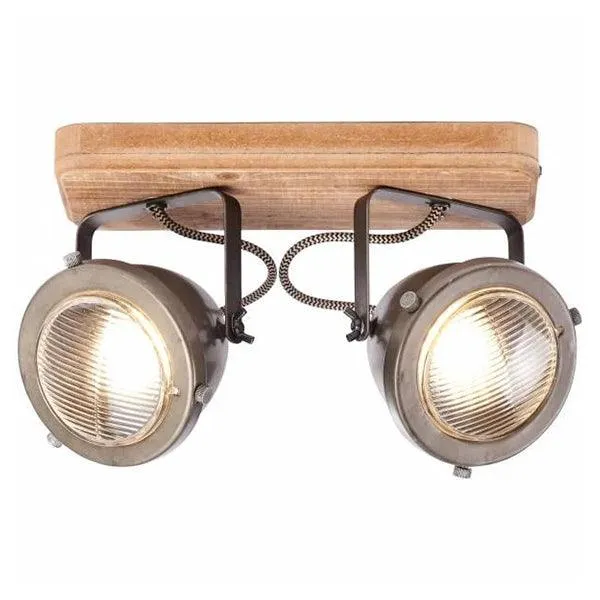 Brilliant 2 Light 10W Carmen Wood Spotlight - Burned Steel & Wood | 72029/84