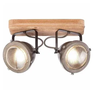 Brilliant 2 Light 10W Carmen Wood Spotlight - Burned Steel & Wood | 72029/84