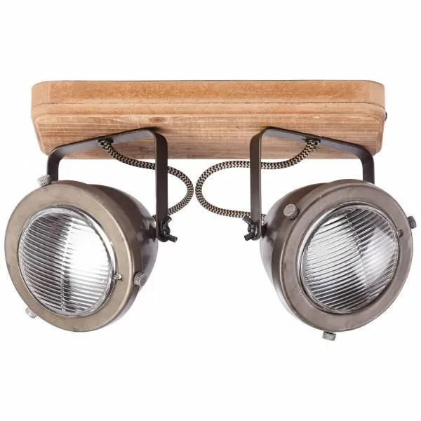 Brilliant 2 Light 10W Carmen Wood Spotlight - Burned Steel & Wood | 72029/84