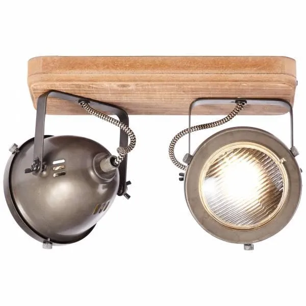 Brilliant 2 Light 10W Carmen Wood Spotlight - Burned Steel & Wood | 72029/84