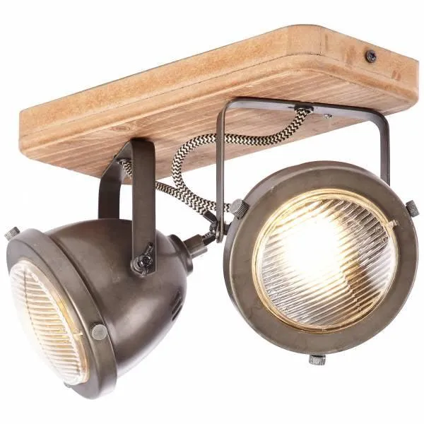 Brilliant 2 Light 10W Carmen Wood Spotlight - Burned Steel & Wood | 72029/84