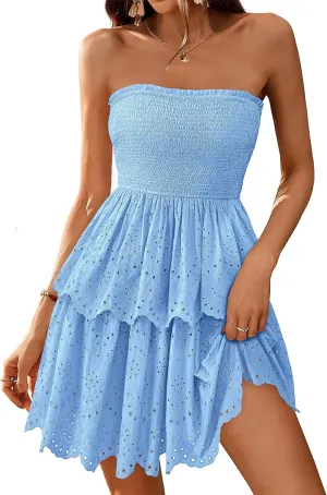 BTFBM Spring Dresses for Women 2025 Tube Strapless Mini Hollow Out Lace Wedding Guest Dress