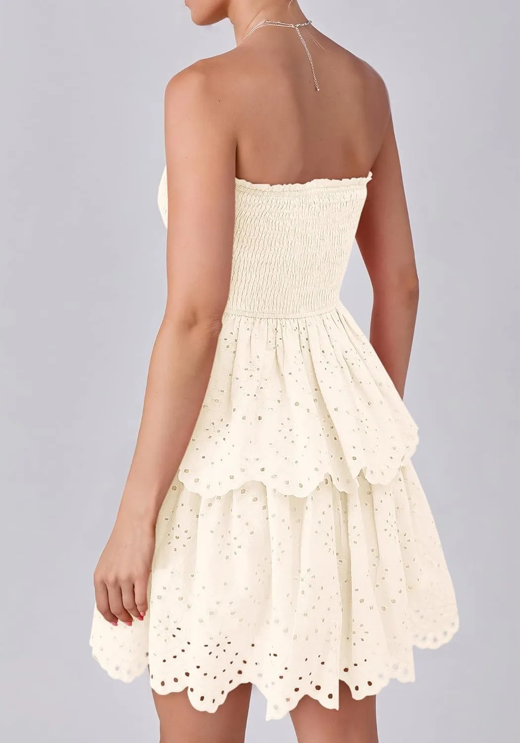 BTFBM Spring Dresses for Women 2025 Tube Strapless Mini Hollow Out Lace Wedding Guest Dress
