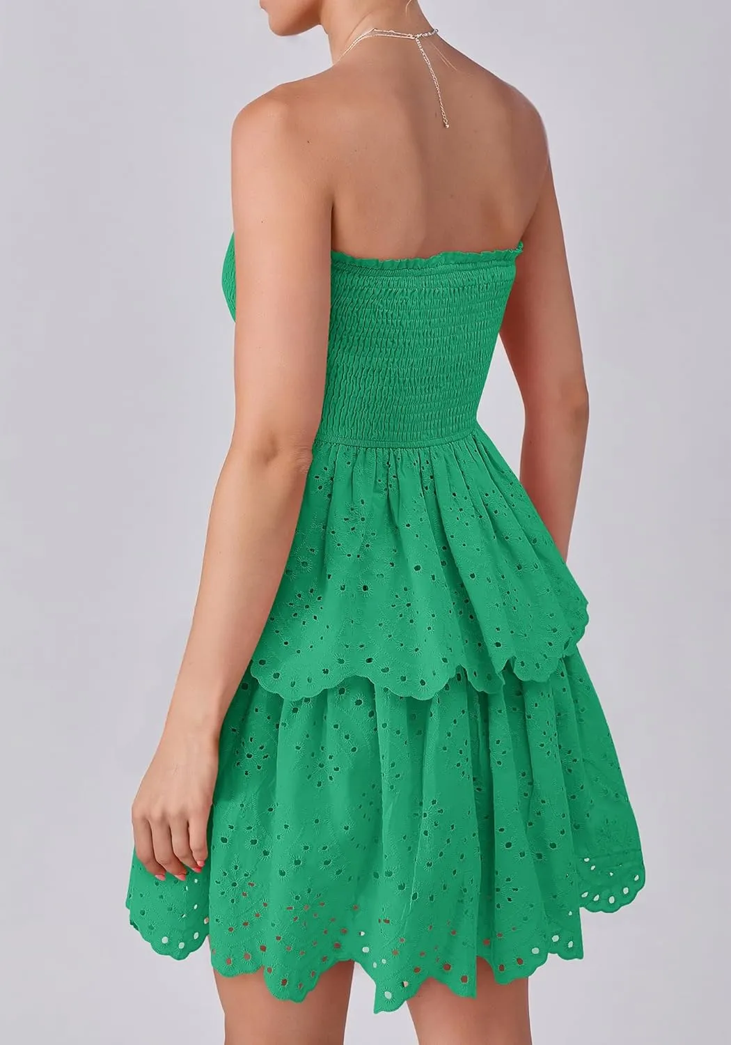 BTFBM Spring Dresses for Women 2025 Tube Strapless Mini Hollow Out Lace Wedding Guest Dress