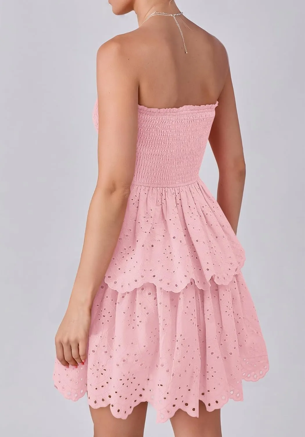 BTFBM Spring Dresses for Women 2025 Tube Strapless Mini Hollow Out Lace Wedding Guest Dress