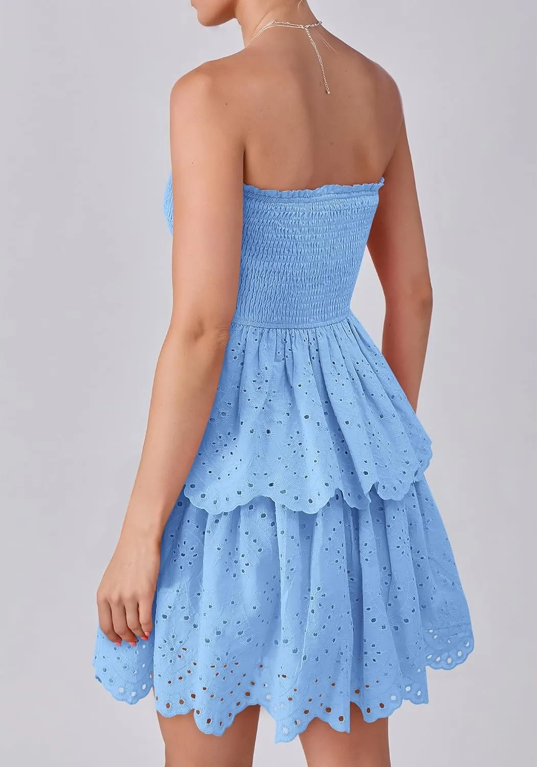 BTFBM Spring Dresses for Women 2025 Tube Strapless Mini Hollow Out Lace Wedding Guest Dress