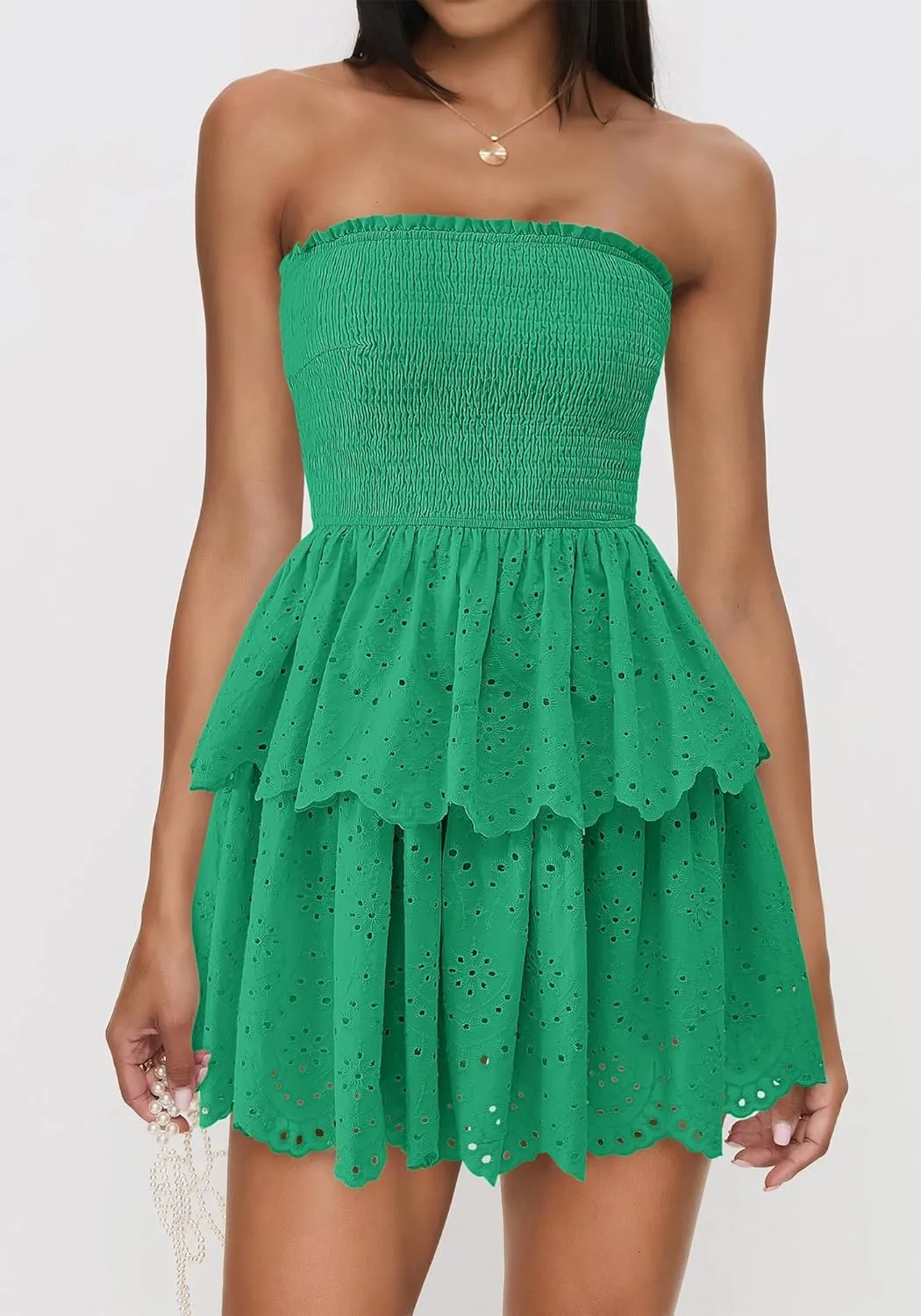 BTFBM Spring Dresses for Women 2025 Tube Strapless Mini Hollow Out Lace Wedding Guest Dress