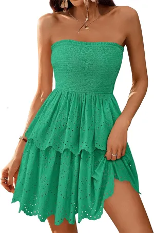 BTFBM Spring Dresses for Women 2025 Tube Strapless Mini Hollow Out Lace Wedding Guest Dress