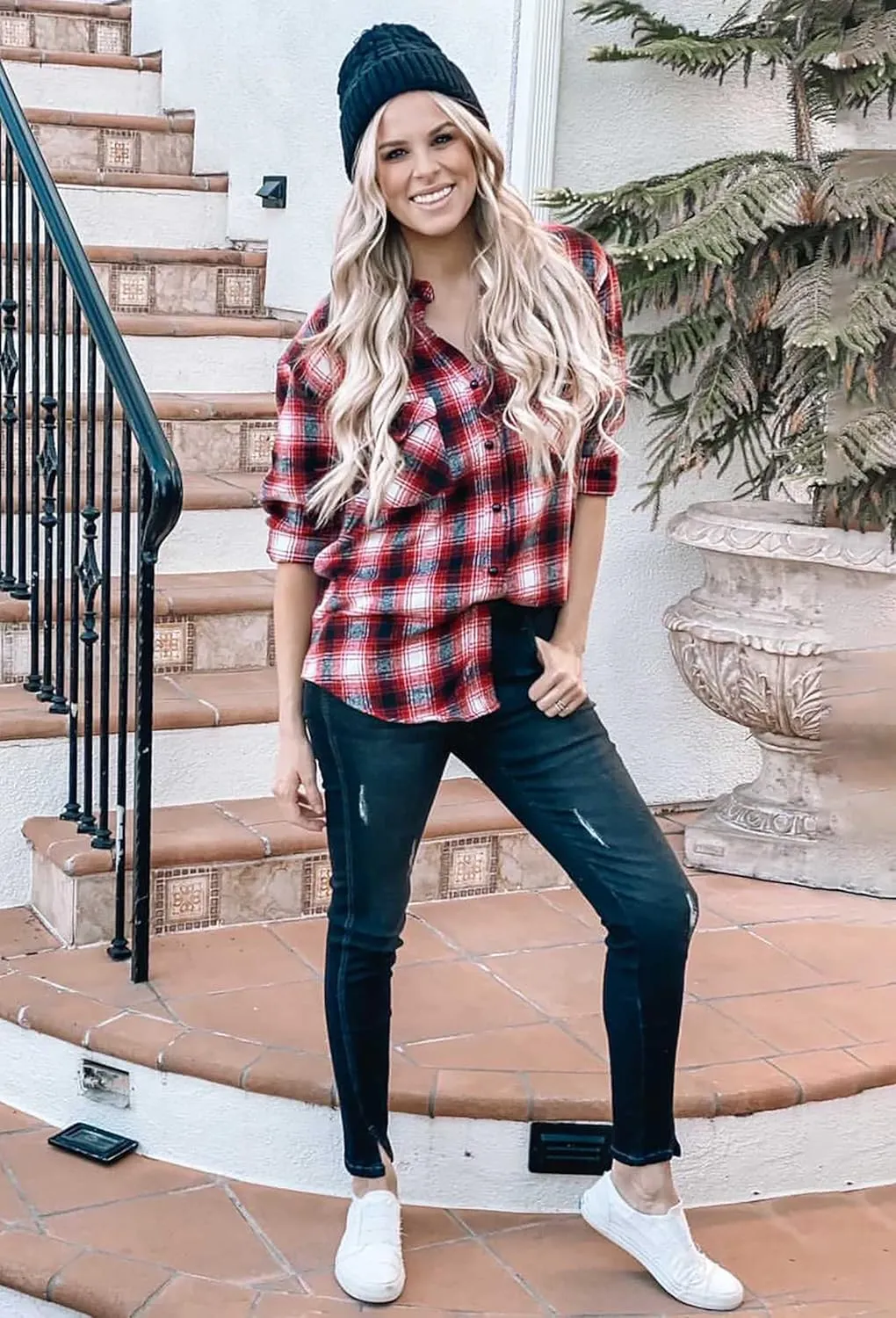 BTFBM Womens Plaid Jacket Long Sleeve Button Down Casual Flannel Shacket Shirts Loose Fall Spring Blouses Tops 2025