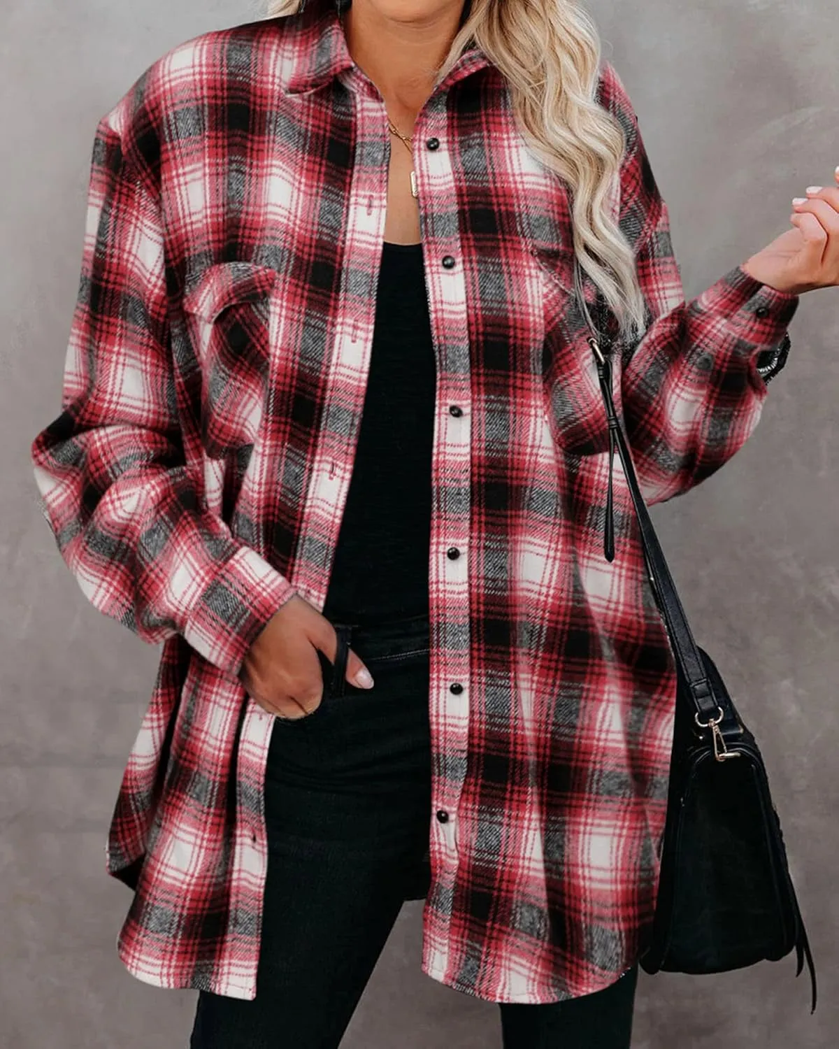 BTFBM Womens Plaid Jacket Long Sleeve Button Down Casual Flannel Shacket Shirts Loose Fall Spring Blouses Tops 2025