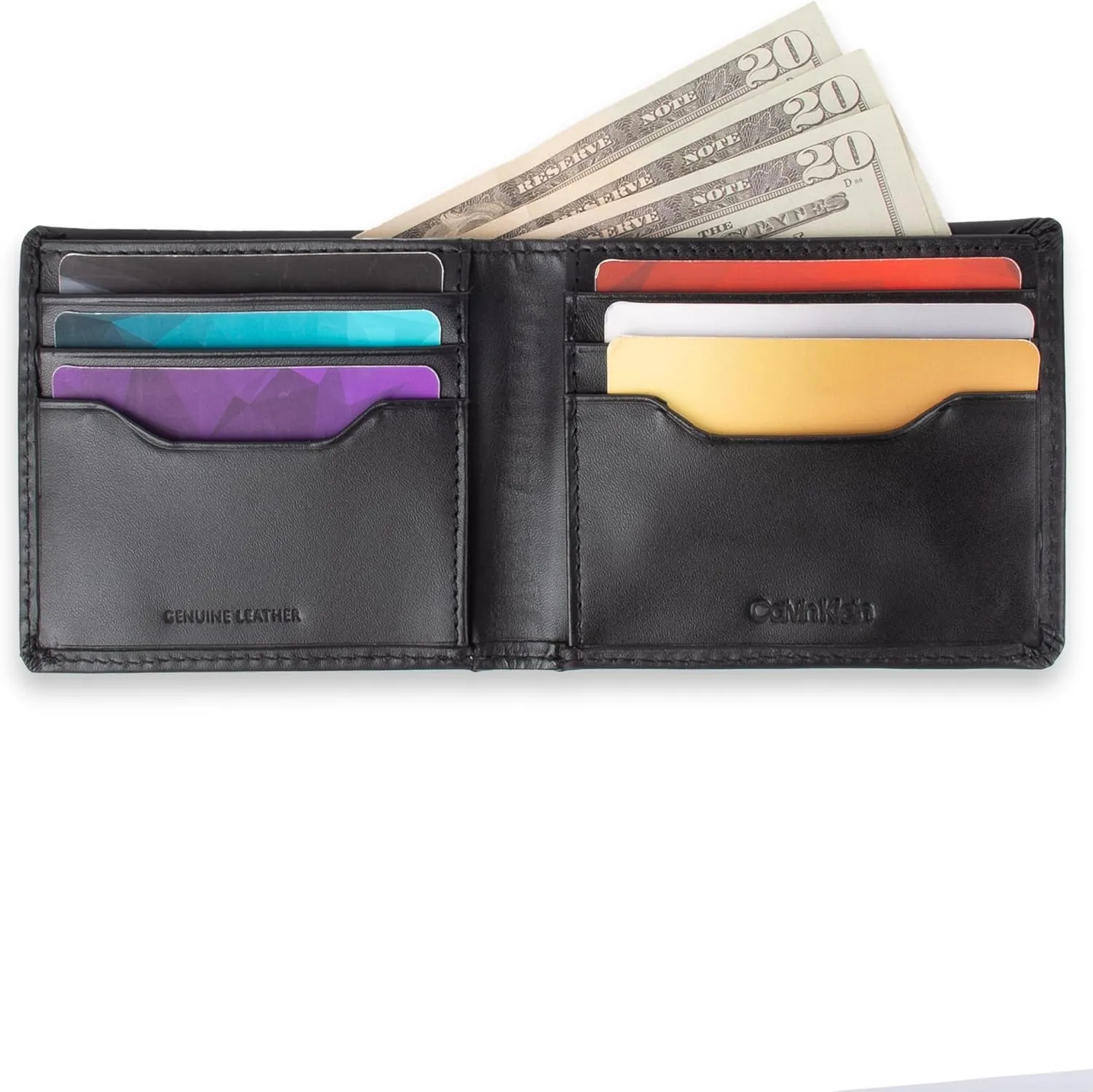 Calvin Klein Men's RFID Leather Minimalist Bifold Wallet with Multiple Card Slots and ID Window