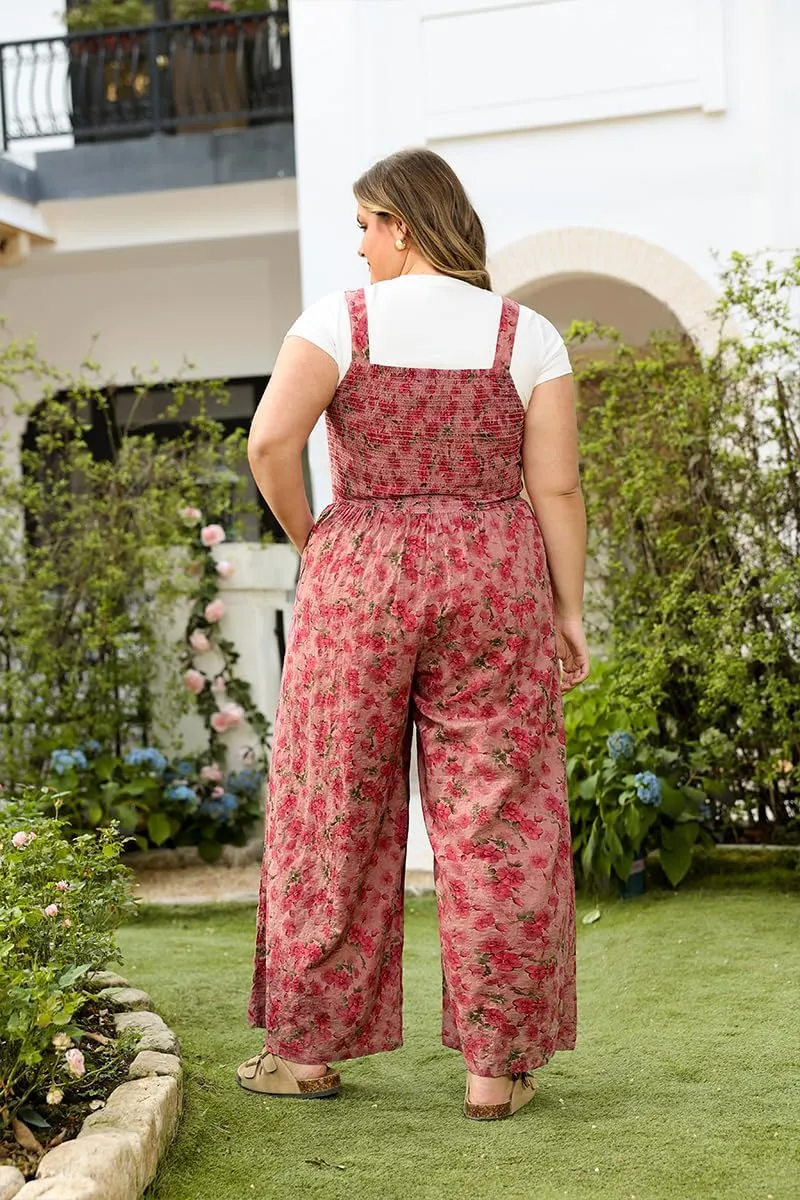 CARCOS Plus Size Jumpsuit for Curvy Women Summer Rompers Vacation Outfits Adjustable Sleeveless Wide Leg Overalls XL-5XL