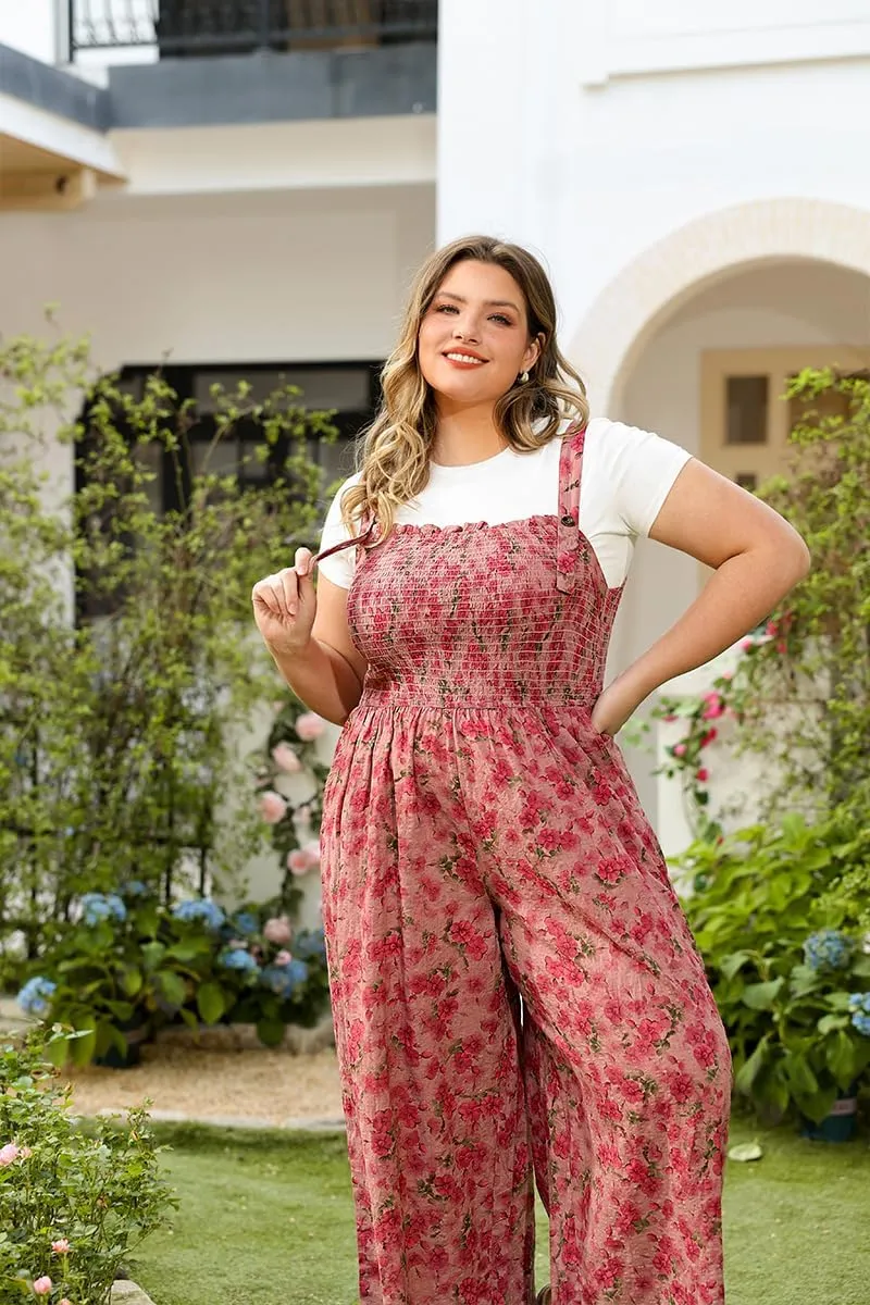 CARCOS Plus Size Jumpsuit for Curvy Women Summer Rompers Vacation Outfits Adjustable Sleeveless Wide Leg Overalls XL-5XL