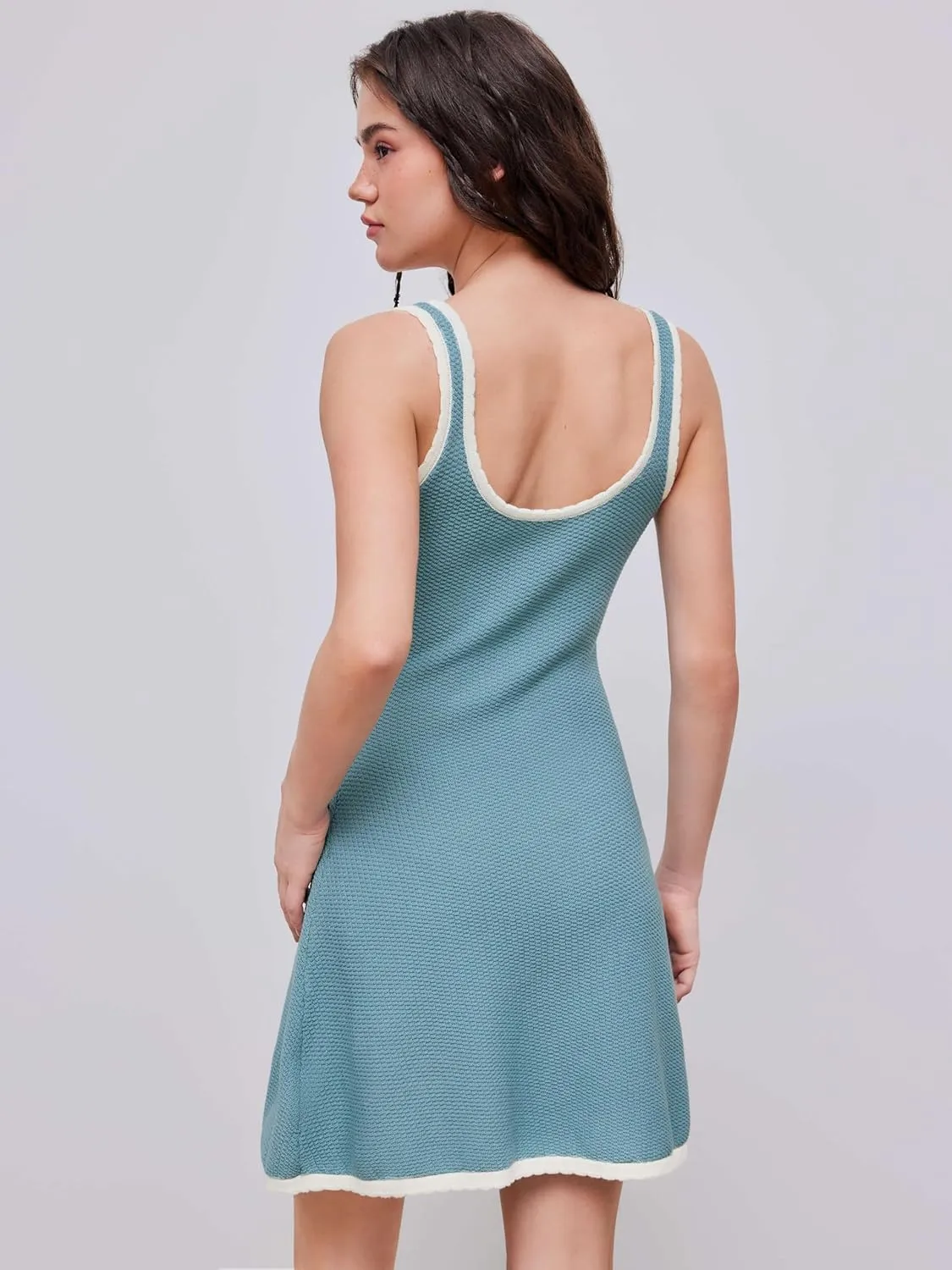 CIDER Knit Mini Dress V Neck Knotted Sleeveless Party Dress Middle Waist Dresses