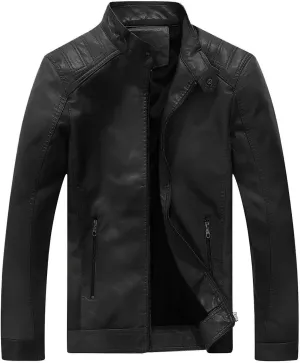 CLOAKA Men's Faux Leather Jacket Vintage with Stand Collar for Motorcycle Biker Riding Bomber Tactical Work Jacket for Men