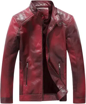 CLOAKA Men's Faux Leather Jacket Vintage with Stand Collar for Motorcycle Biker Riding Bomber Tactical Work Jacket for Men