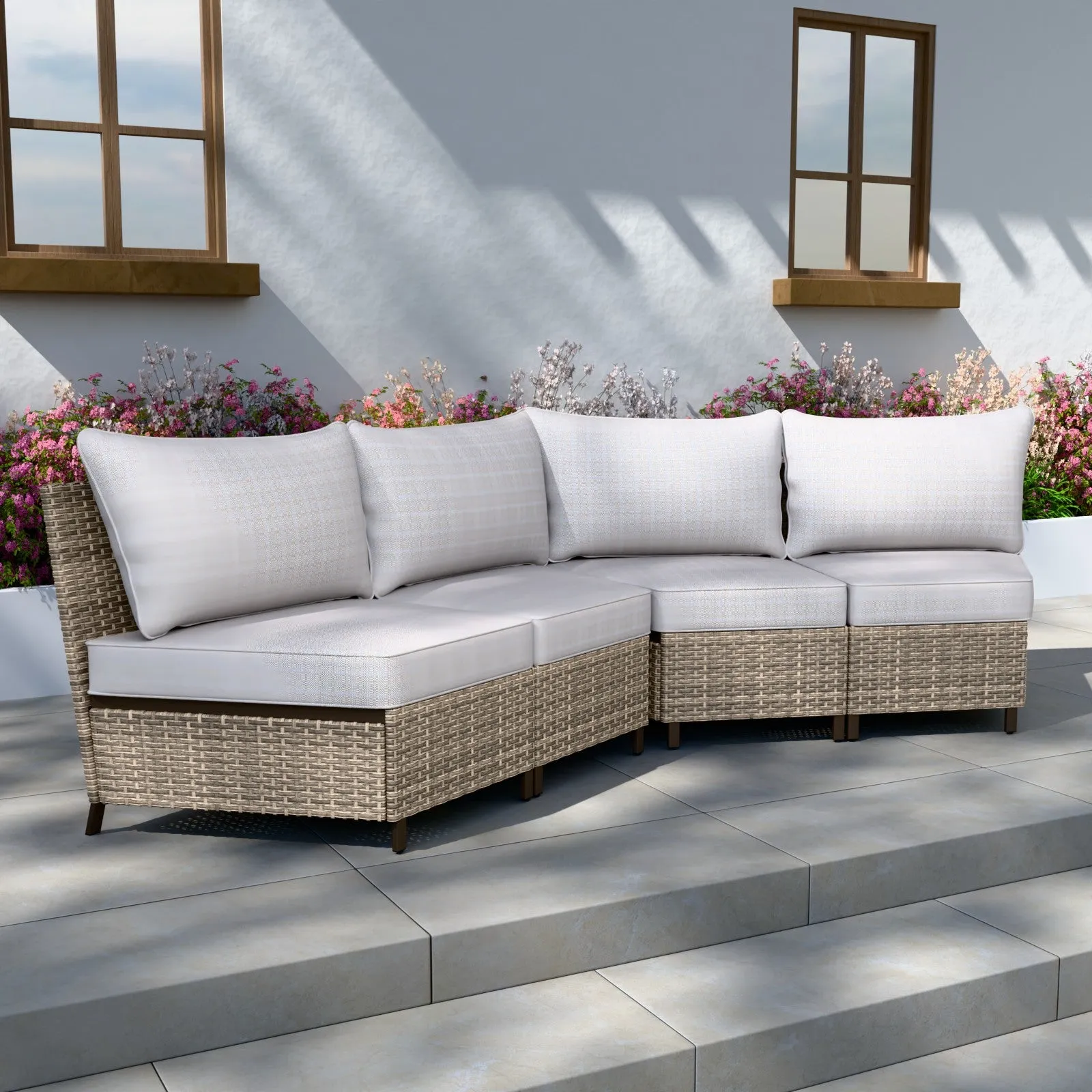 Coastal Vista Curved Outdoor Wicker Sofa, Seats 4