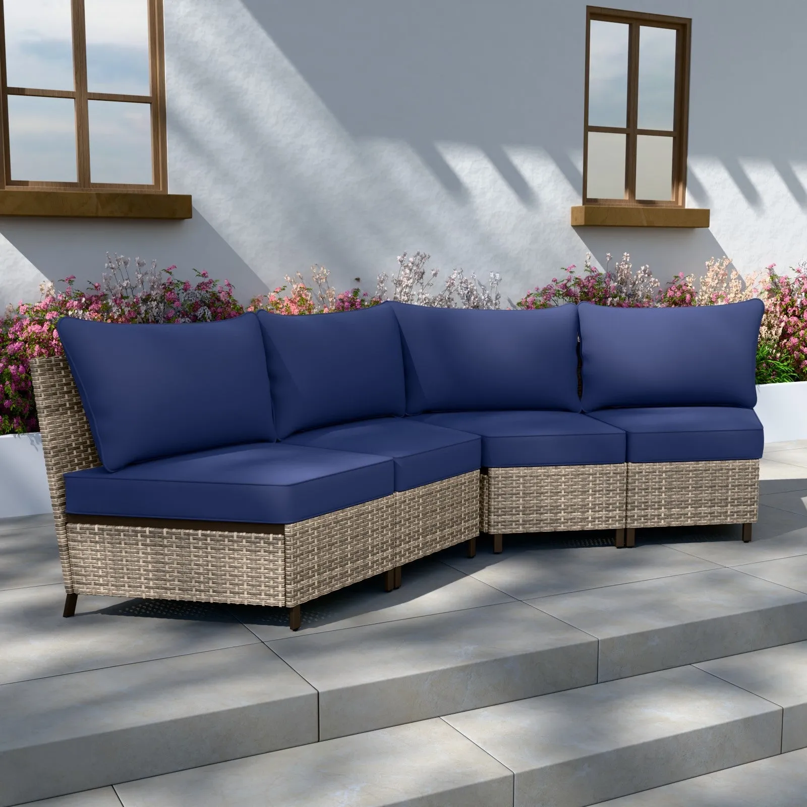 Coastal Vista Curved Outdoor Wicker Sofa, Seats 4