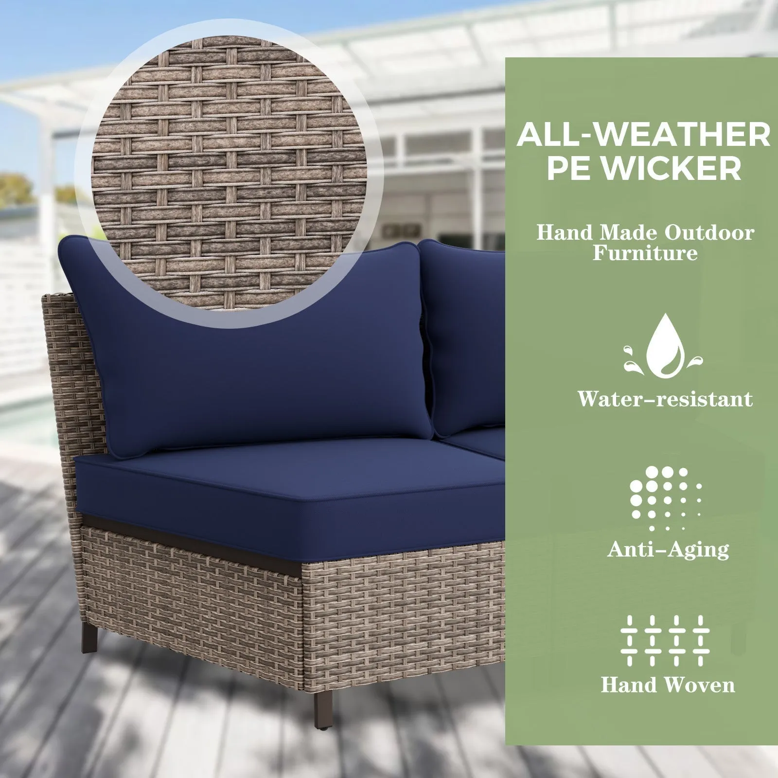 Coastal Vista Curved Outdoor Wicker Sofa, Seats 4