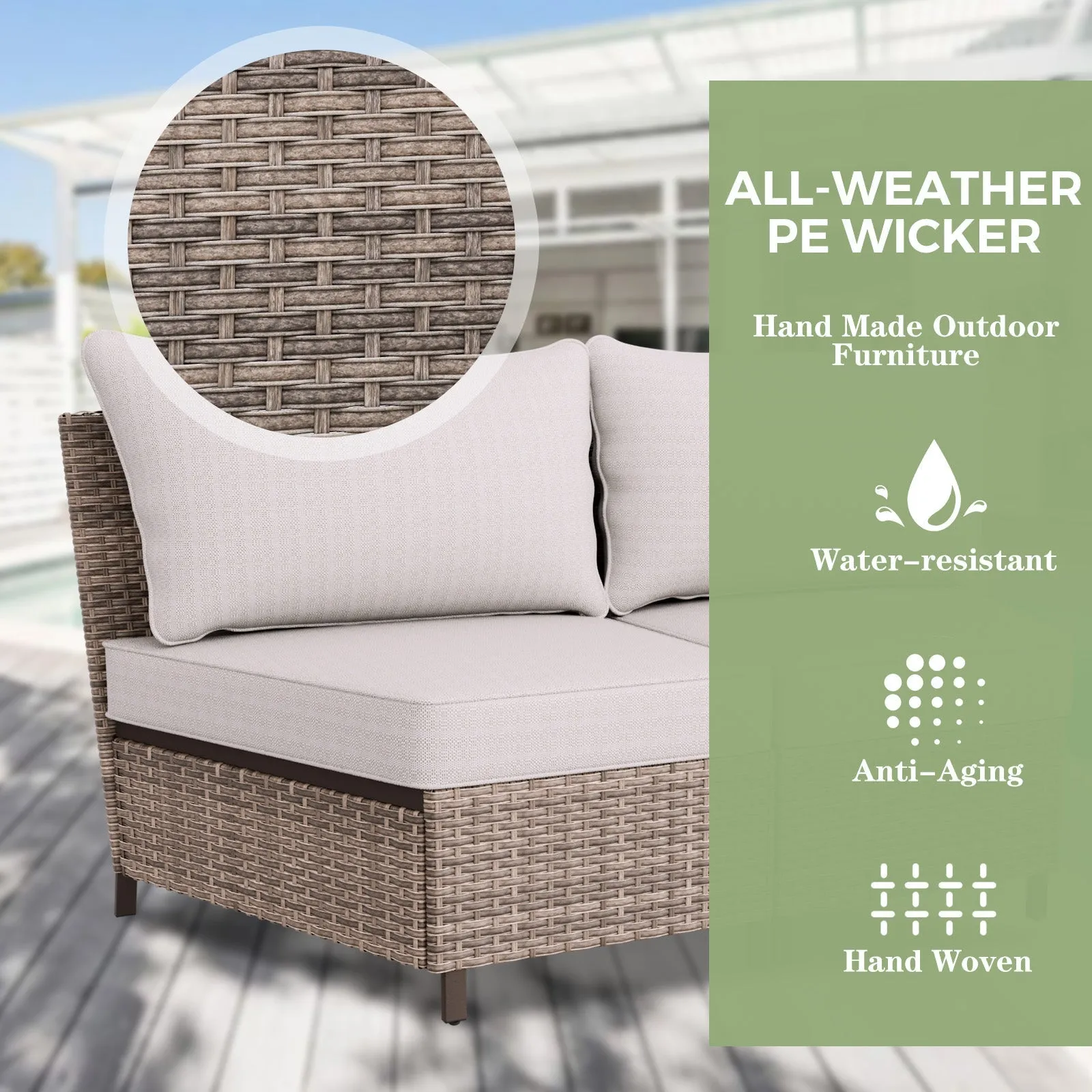 Coastal Vista Curved Outdoor Wicker Sofa, Seats 4
