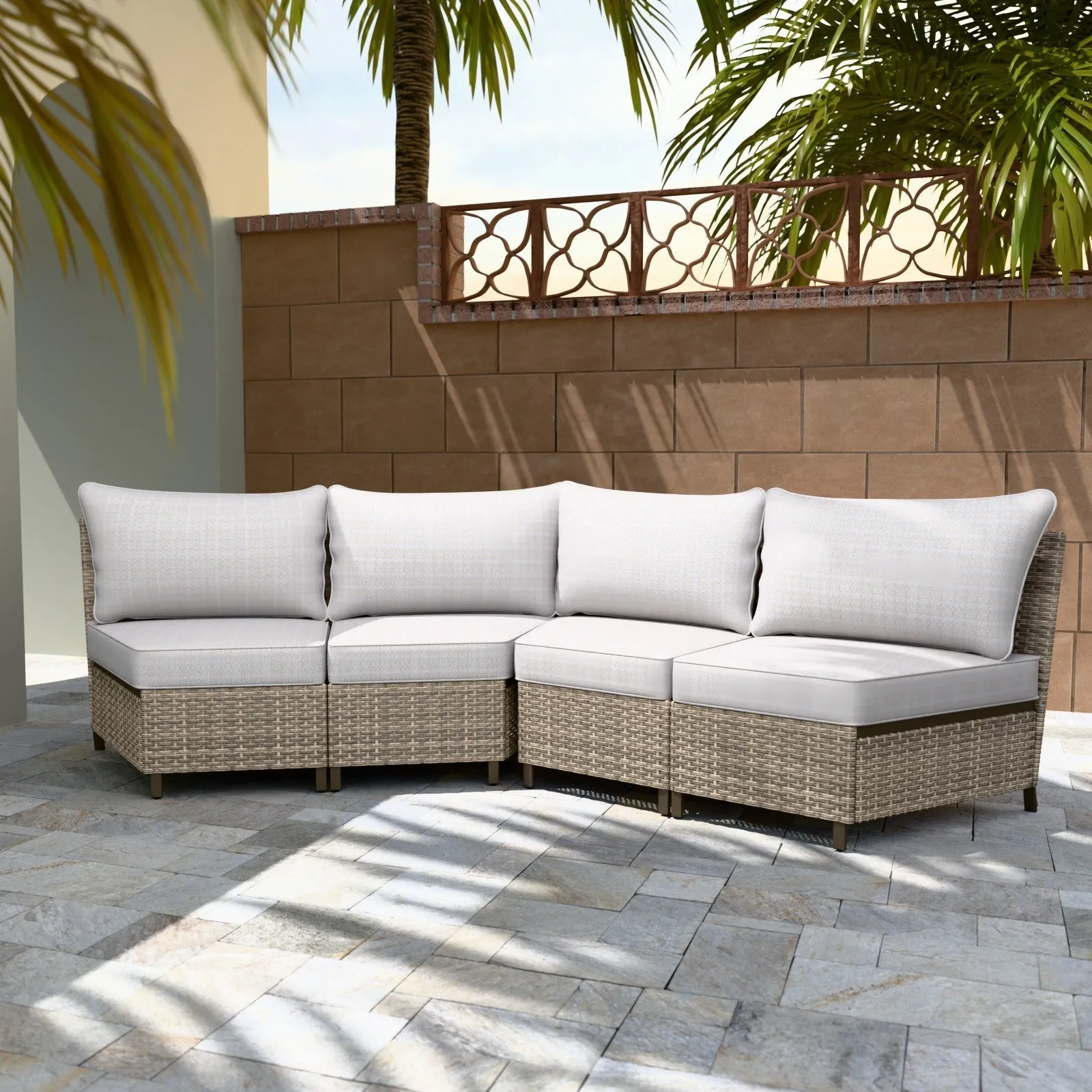 Coastal Vista Curved Outdoor Wicker Sofa, Seats 4