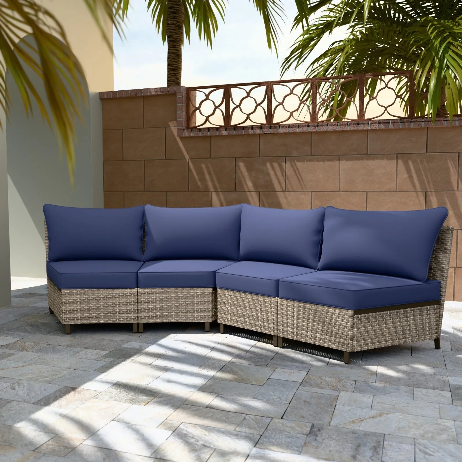 Coastal Vista Curved Outdoor Wicker Sofa, Seats 4