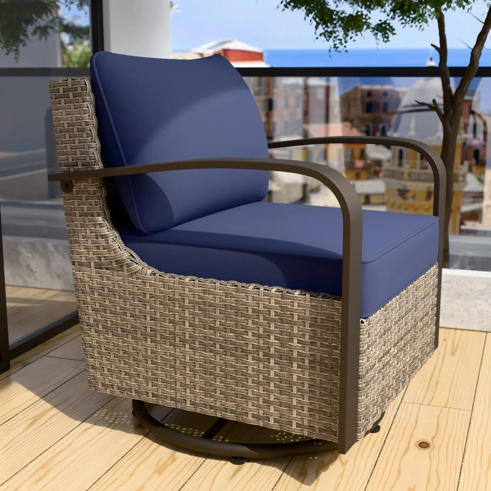 Coastal Vista Outdoor Swivel Wicker Rocker Chair