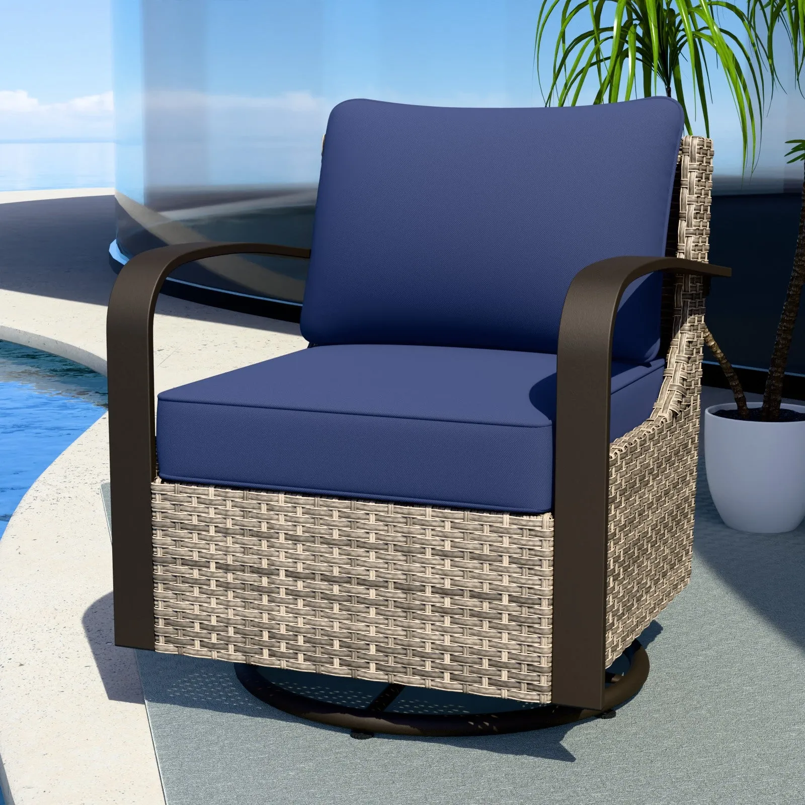 Coastal Vista Outdoor Swivel Wicker Rocker Chair