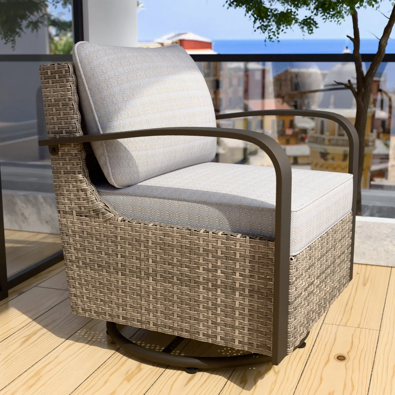 Coastal Vista Outdoor Swivel Wicker Rocker Chair