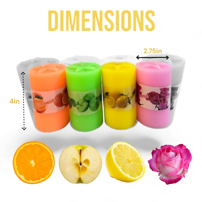 Combo of 4 Fragrance Pillar Candles - 4 Inch, 2.75 Inch Diameter (Pack of 4)-Long Lasting Upto 9Hours - Perfect for Weddings, Parties, Special Events, and Festive Celebrations