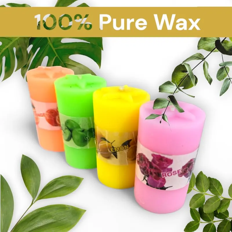 Combo of 4 Fragrance Pillar Candles - 4 Inch, 2.75 Inch Diameter (Pack of 4)-Long Lasting Upto 9Hours - Perfect for Weddings, Parties, Special Events, and Festive Celebrations