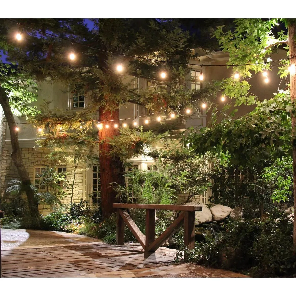 Commercial Grade LED String light, 48 Feet, 24 sockets, Suspended, E26 Medium Base