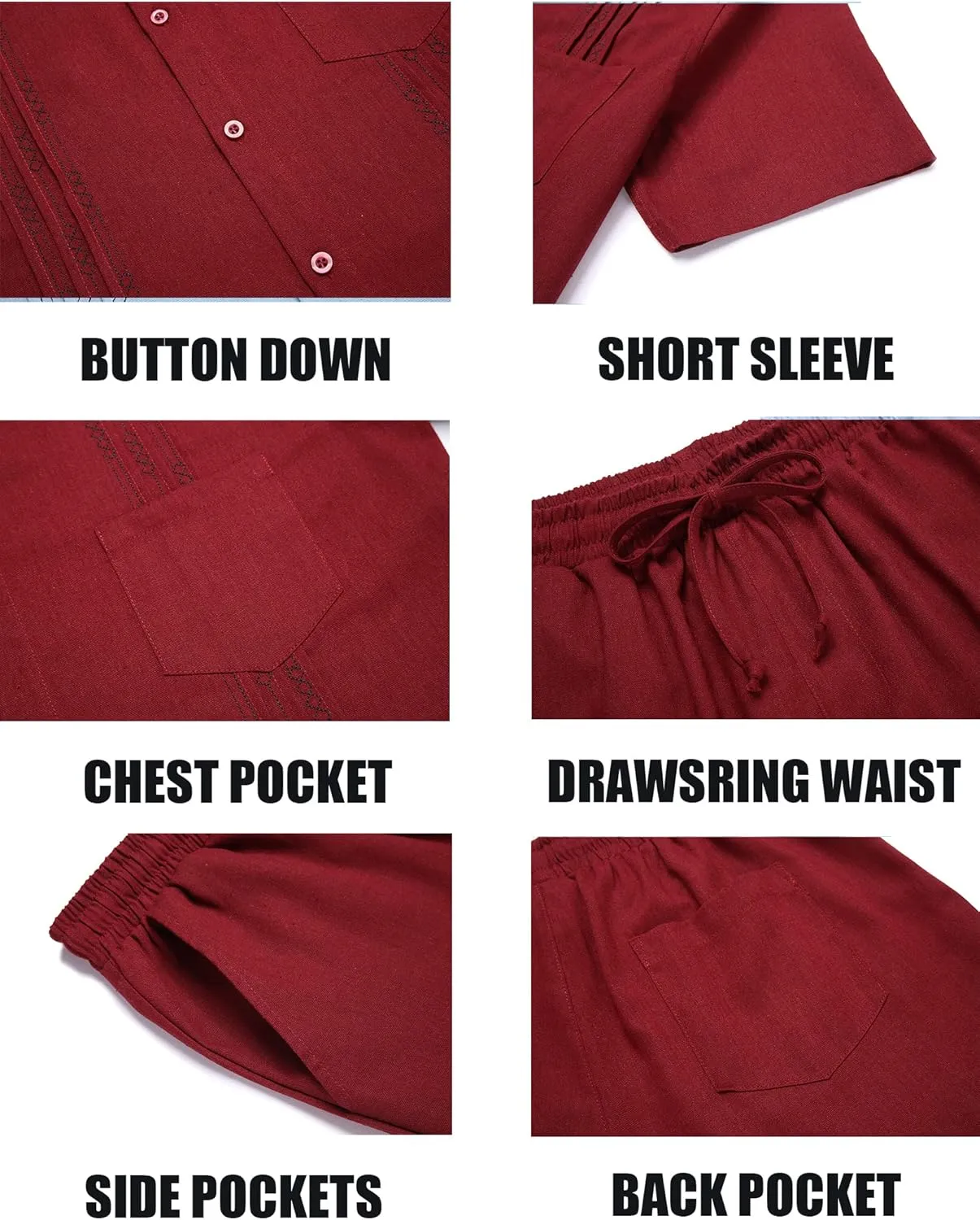 COOFANDY Men Linen Sets Outfits 2 Piece Short Sleeve Cuban Shirts Guayabera Linen Suit