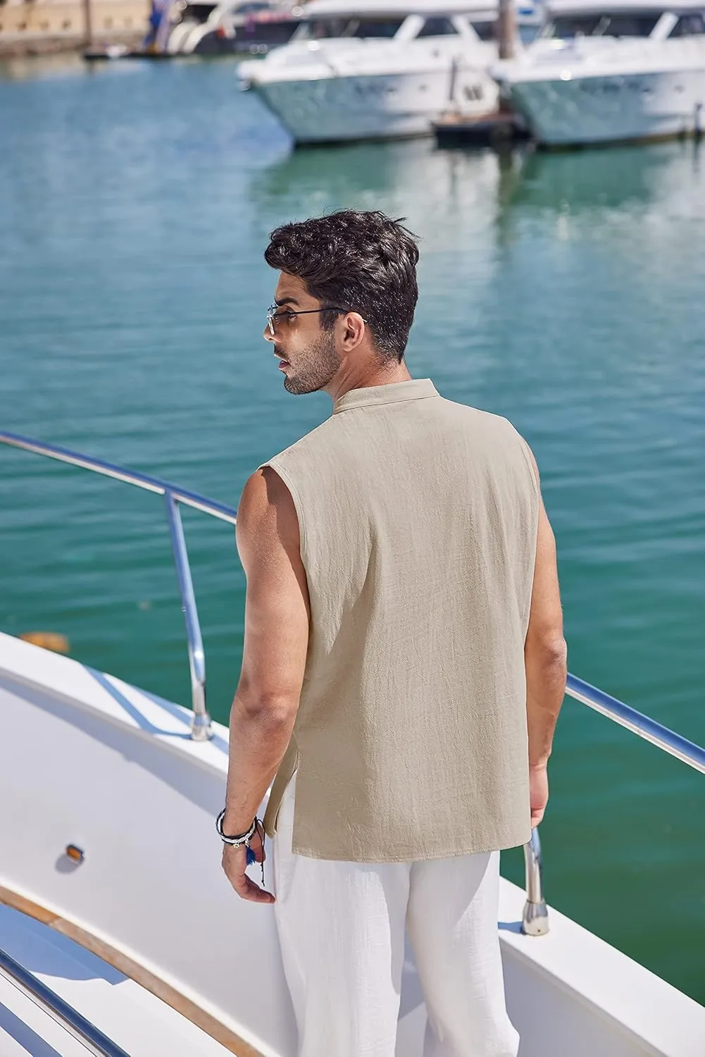 COOFANDY Men Tank Top Cotton Linen Beach Sleeveless Shirt Lace Up Bohemian Hippie Renaissance Pirate Kilt Medieval Tunic