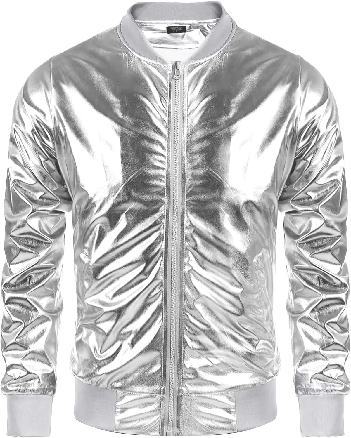 COOFANDY Men's Metallic Jacket 70s Disco Party Varsity Jacket Zip-up Baseball Bomber
