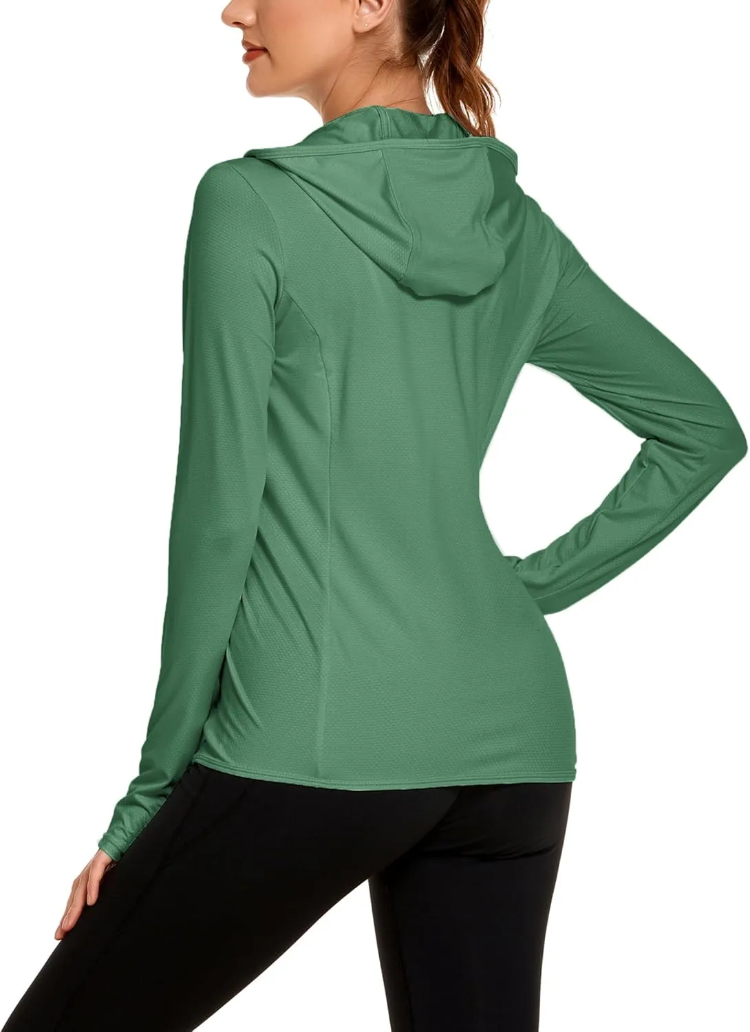 COOrun Women's UPF 50  Sun Protection Hoodie Jacket Lightweight Full Zip Running Jacket Athletic Jacket with Thumb Holes