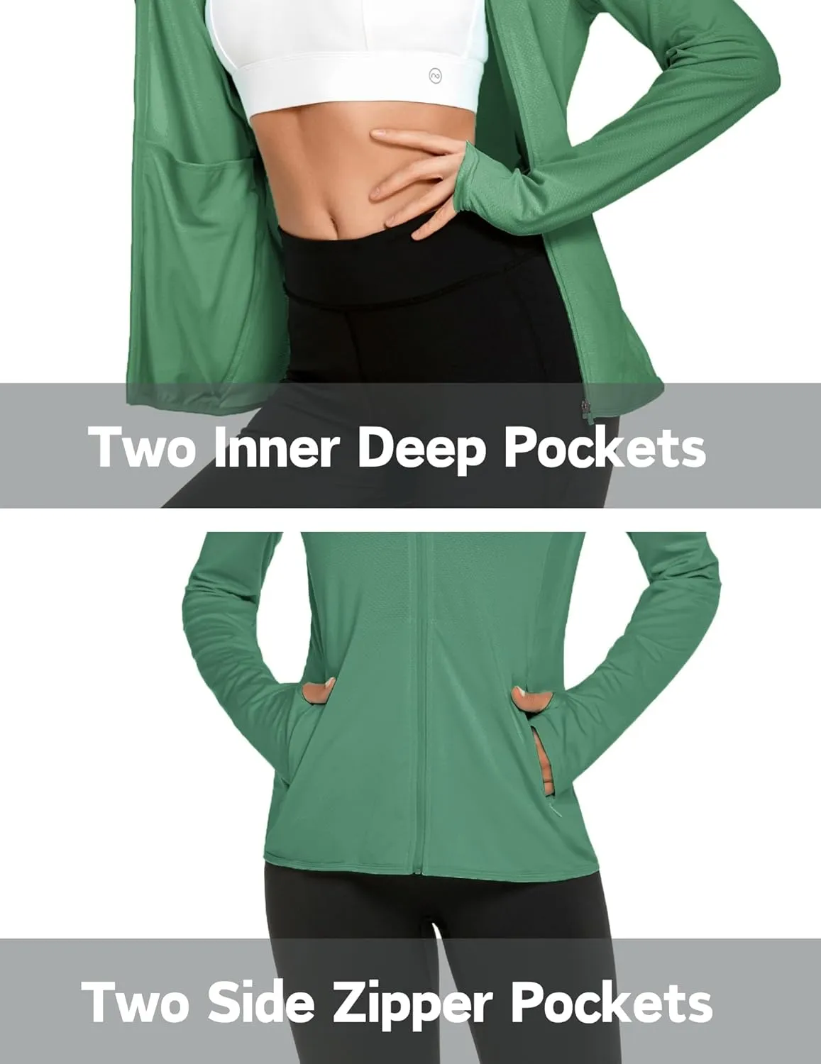 COOrun Women's UPF 50  Sun Protection Hoodie Jacket Lightweight Full Zip Running Jacket Athletic Jacket with Thumb Holes