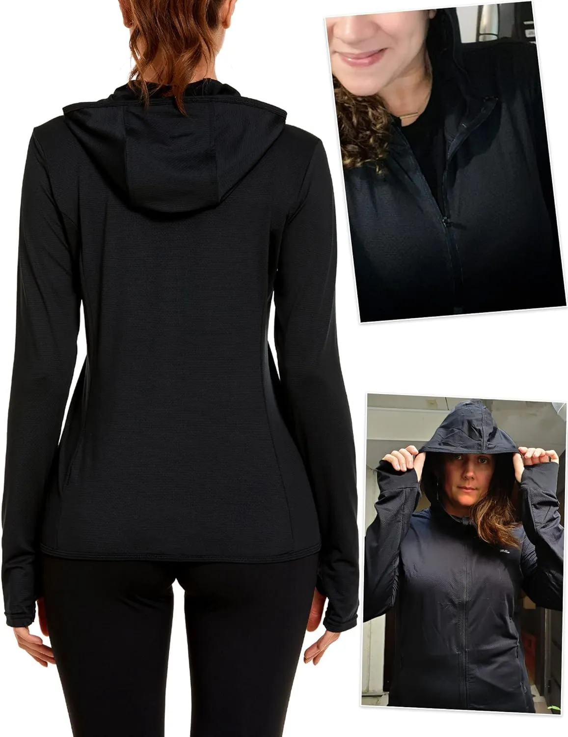COOrun Women's UPF 50  Sun Protection Hoodie Jacket Lightweight Full Zip Running Jacket Athletic Jacket with Thumb Holes