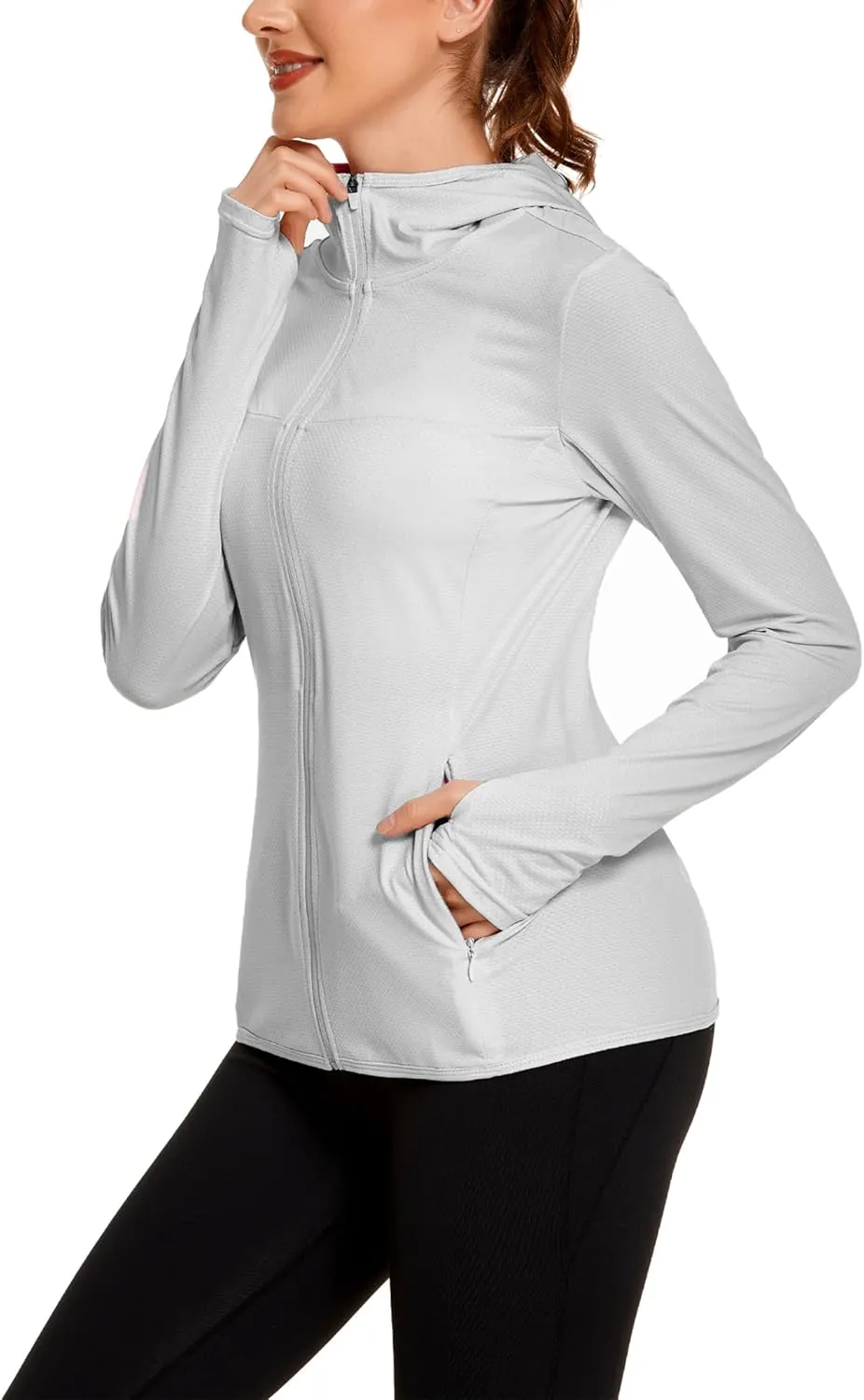 COOrun Women's UPF 50  Sun Protection Hoodie Jacket Lightweight Full Zip Running Jacket Athletic Jacket with Thumb Holes