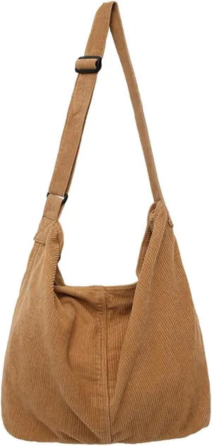 Corduroy Shoulder Bag for Women Men Large Capacity Crossbody Bag Minimalist Tote Commuting Handbag Purse