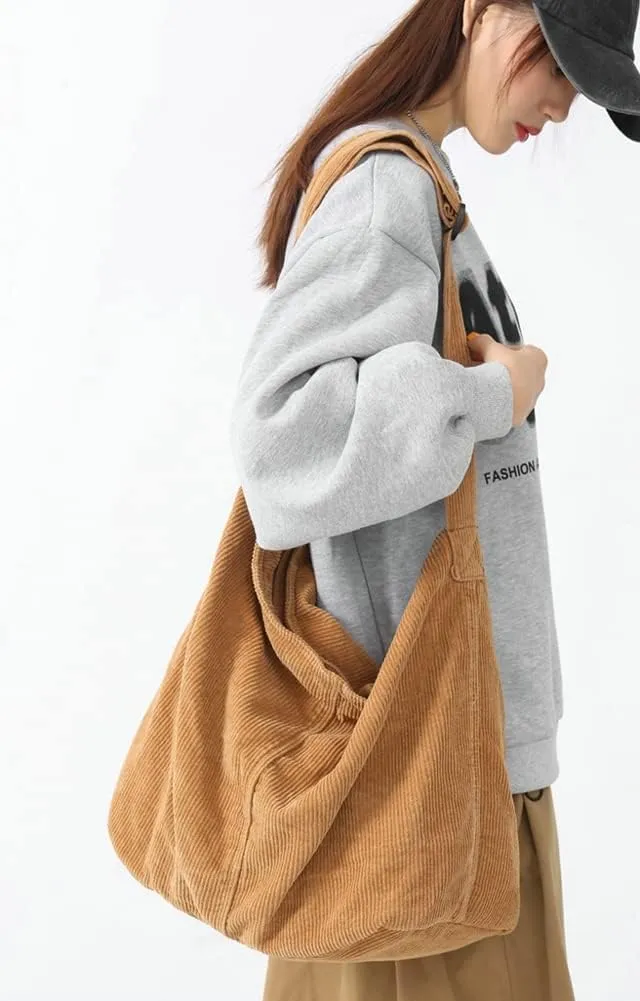 Corduroy Shoulder Bag for Women Men Large Capacity Crossbody Bag Minimalist Tote Commuting Handbag Purse
