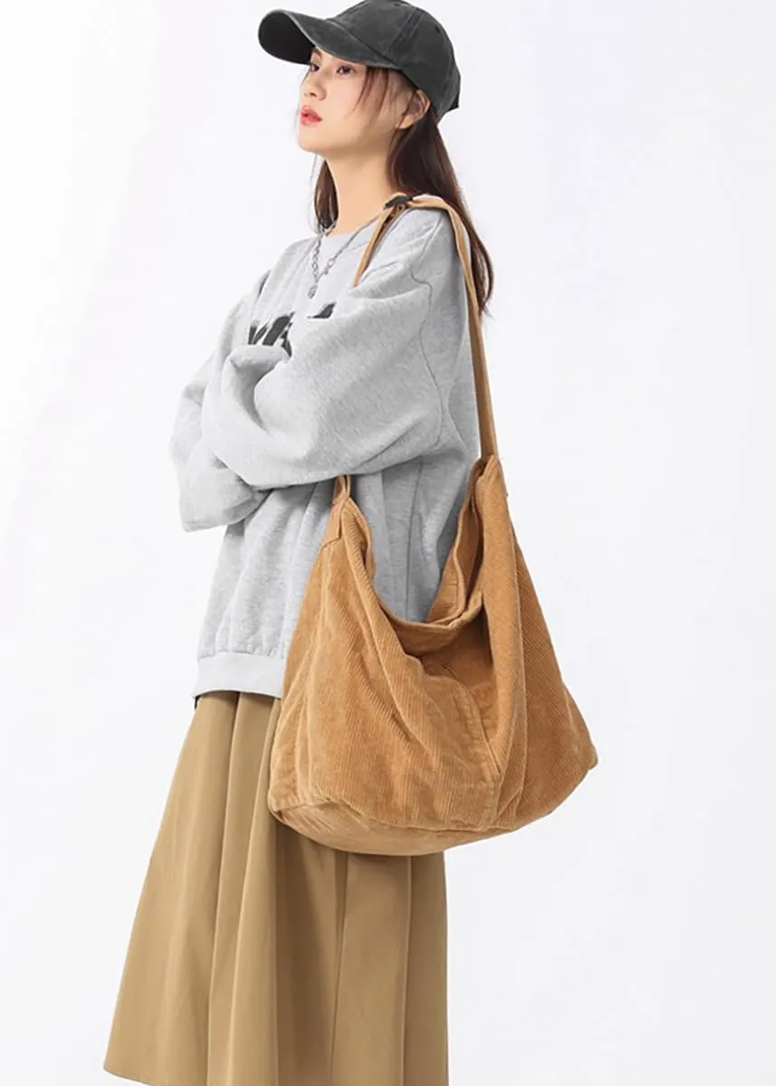 Corduroy Shoulder Bag for Women Men Large Capacity Crossbody Bag Minimalist Tote Commuting Handbag Purse