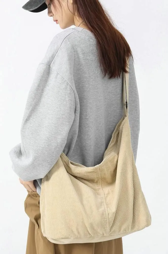 Corduroy Shoulder Bag for Women Men Large Capacity Crossbody Bag Minimalist Tote Commuting Handbag Purse
