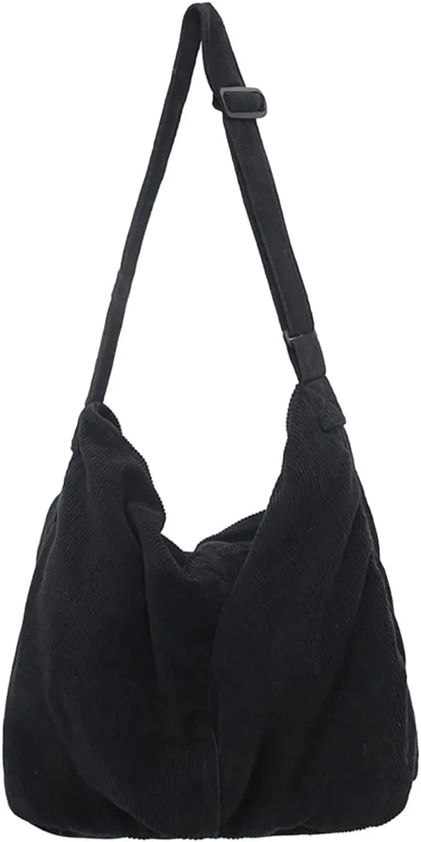 Corduroy Shoulder Bag for Women Men Large Capacity Crossbody Bag Minimalist Tote Commuting Handbag Purse