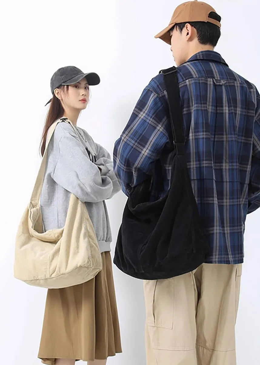 Corduroy Shoulder Bag for Women Men Large Capacity Crossbody Bag Minimalist Tote Commuting Handbag Purse