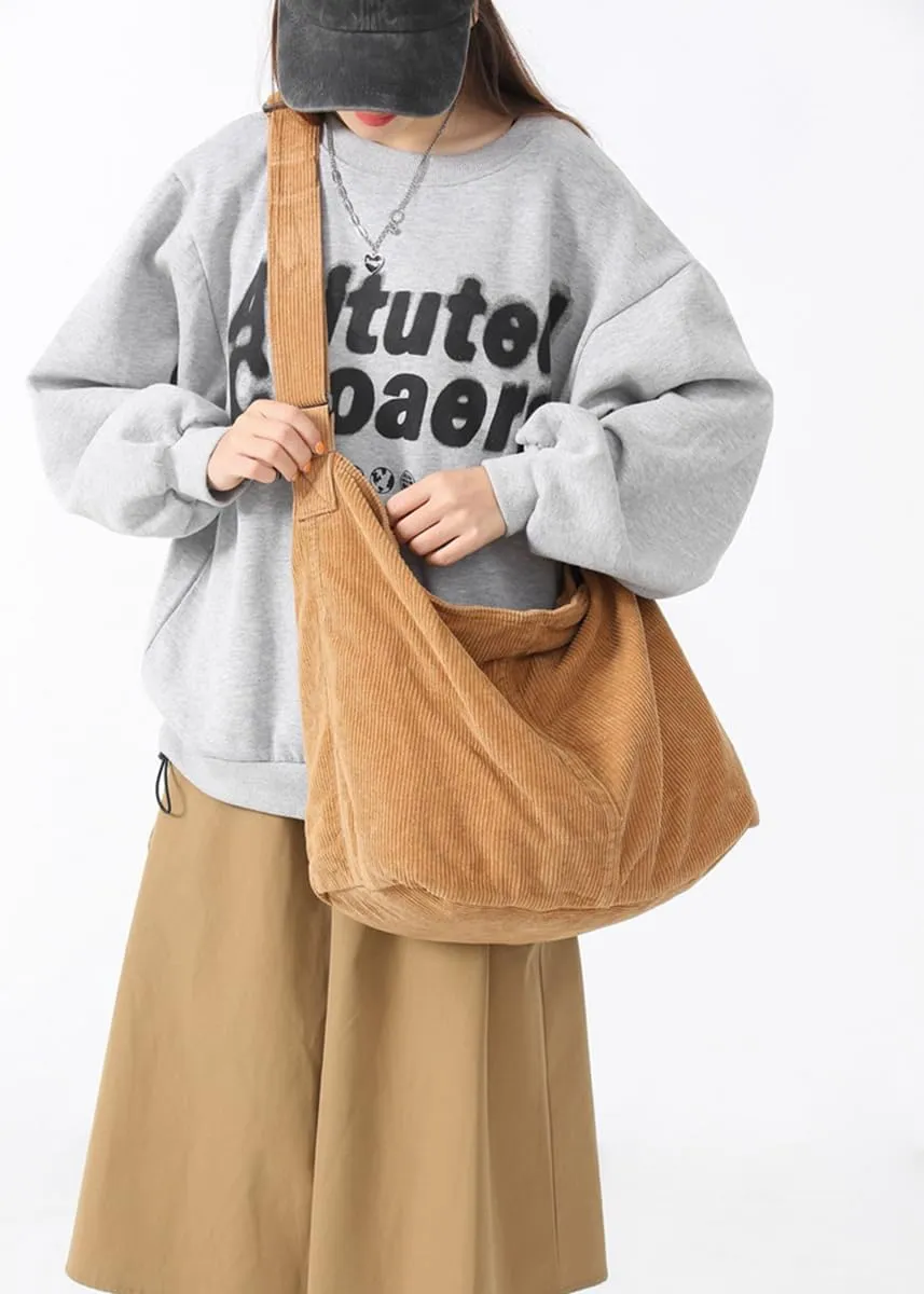 Corduroy Shoulder Bag for Women Men Large Capacity Crossbody Bag Minimalist Tote Commuting Handbag Purse