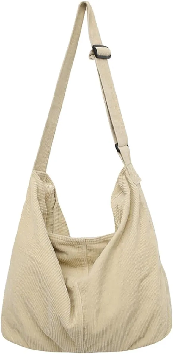 Corduroy Shoulder Bag for Women Men Large Capacity Crossbody Bag Minimalist Tote Commuting Handbag Purse