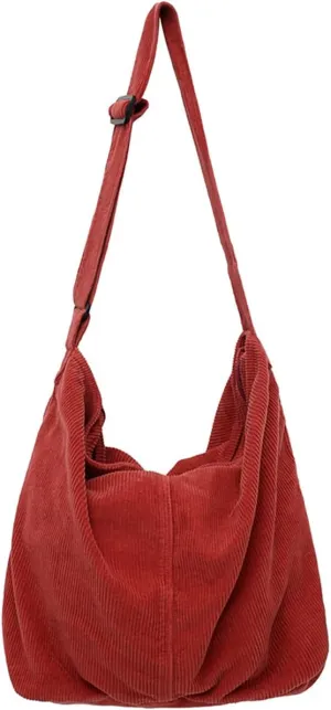 Corduroy Shoulder Bag for Women Men Large Capacity Crossbody Bag Minimalist Tote Commuting Handbag Purse